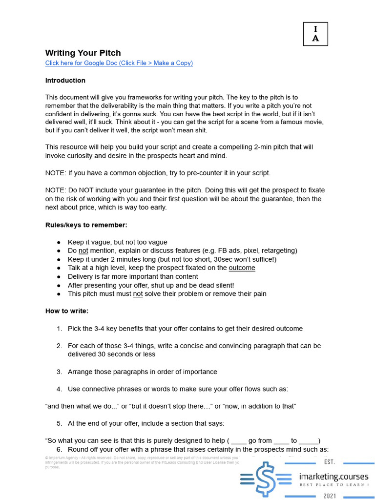 Crafting an Effective Pitch Script | PDF | Copyright Infringement