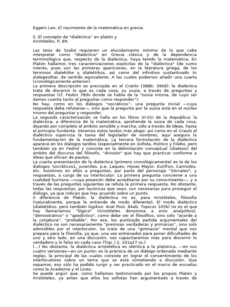 El Concepto De Dialéctica En Platón Pdf Dialéctico Platón
