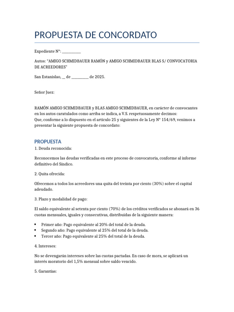 Propuesta de Concordato: Quita y Pagos | PDF