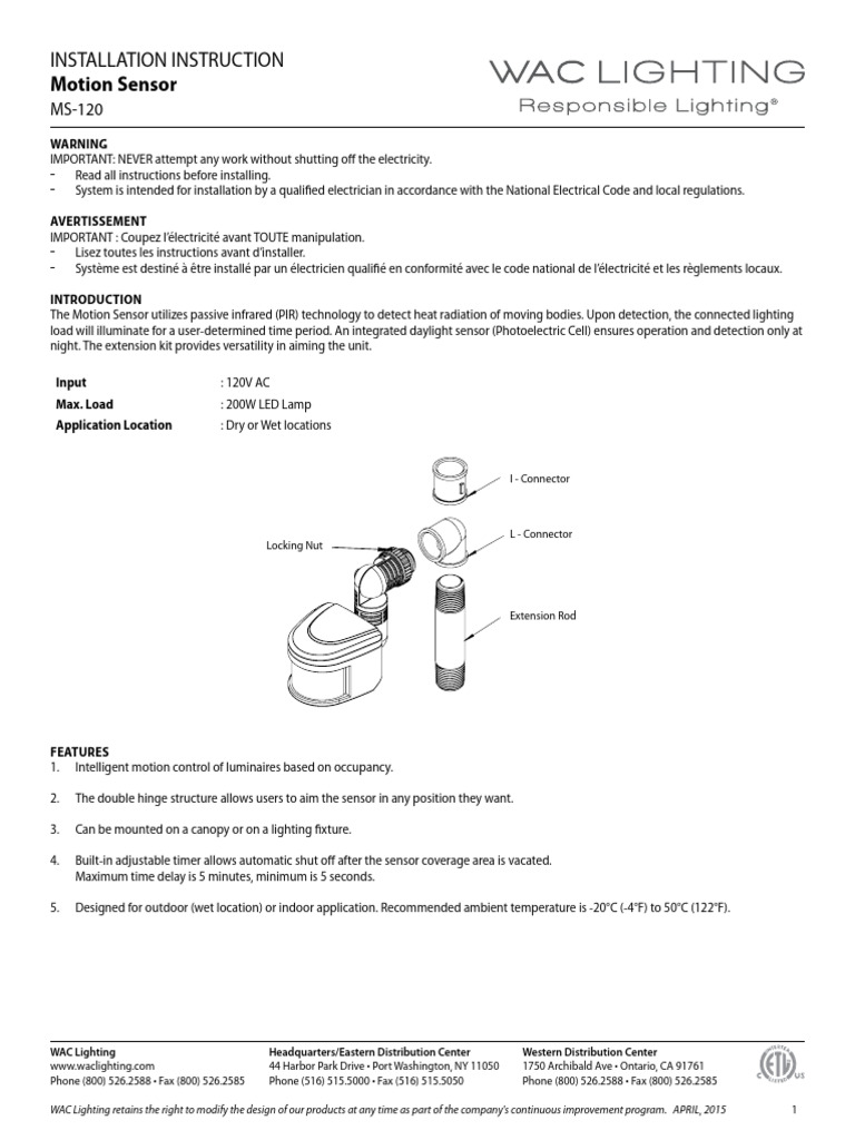 MS-120 Motion Sensor Installation Guide | PDF | Lighting | Electrical ...