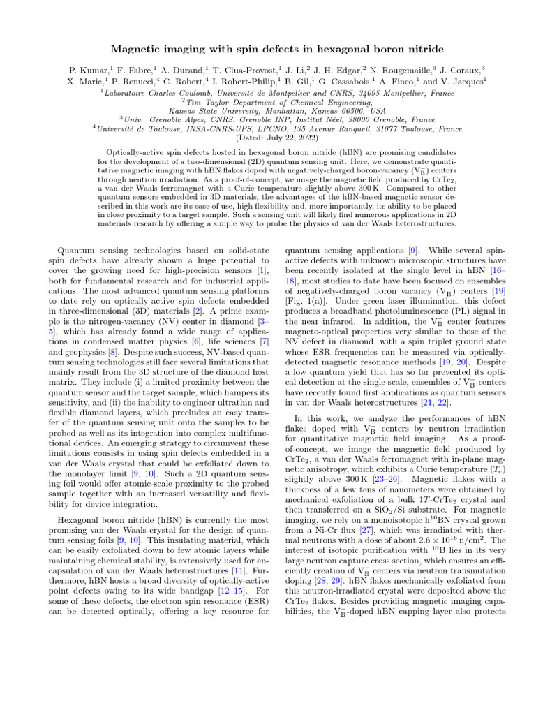 Magnetic Imaging With Spin Defects in Hexagonal Boron Nitride | PDF ...