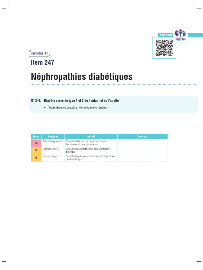 Néphropathies diabétiques : diagnostic et prise en charge | PDF ...