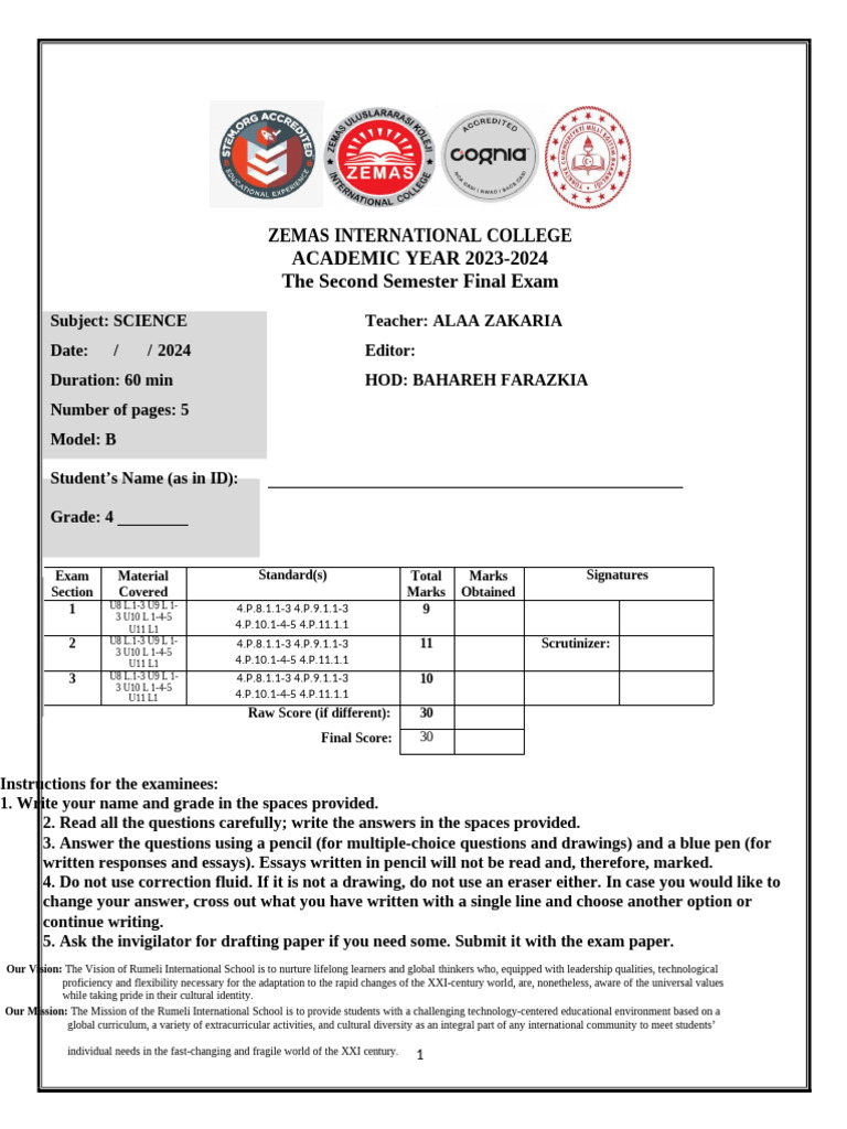 2024 Science Exam for Grade 4 Students | PDF | Electrical Conductor ...