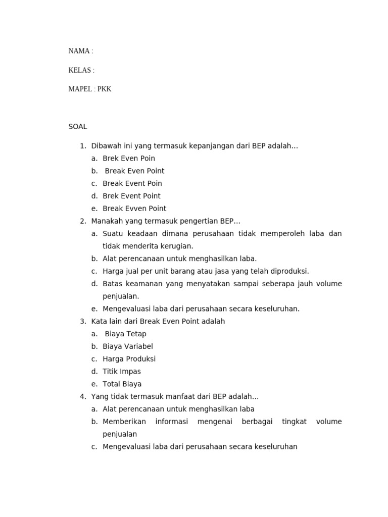 Rumus dan Pengertian BEP dalam Usaha | PDF