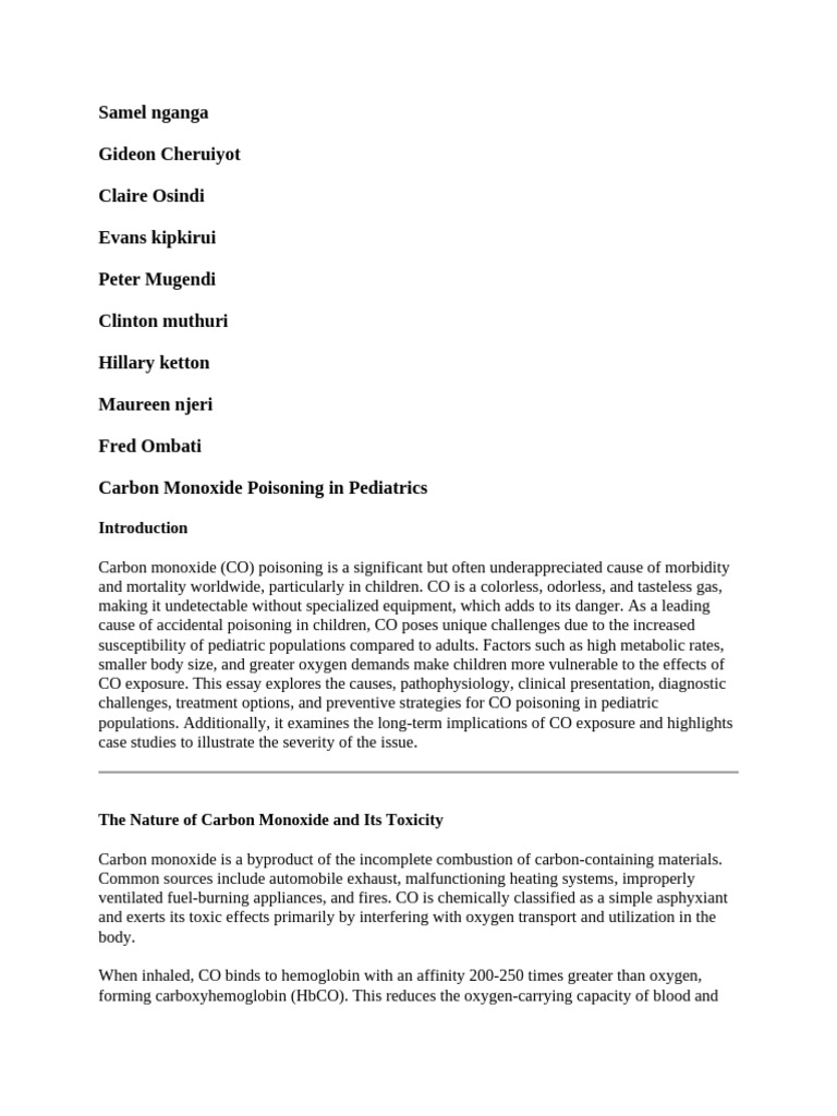 Carbon Monoxide Poisoning in Pediatrics Group 2 | PDF | Carbon Monoxide ...