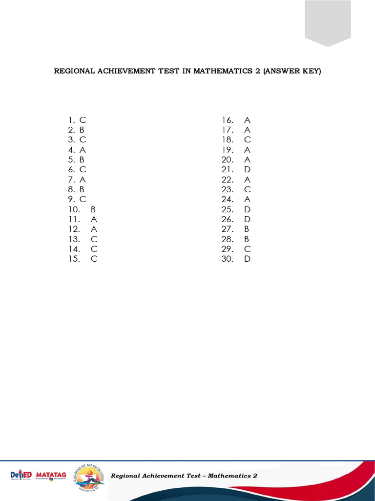 Math 2 Regional Test Answer Key | PDF