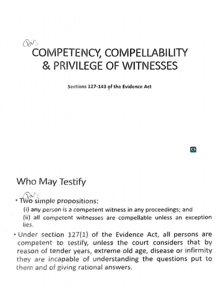 Competency, Compel Ability and Prevelege of Witness | PDF