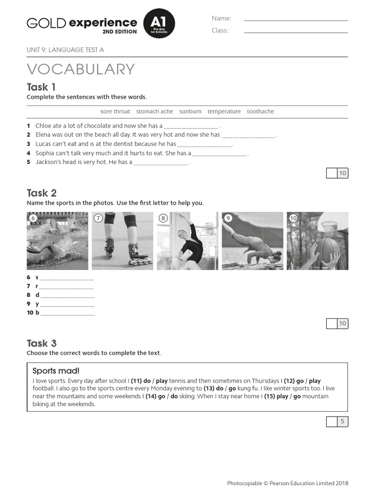 Gold Exp A1 U9 Lang Test A | PDF