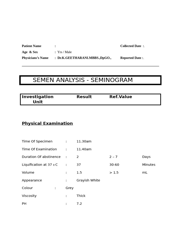 Semen Analysis Report Summary | PDF