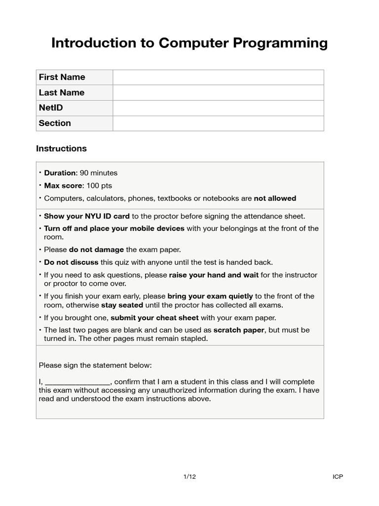 ICP Exam Instructions and Questions | PDF | Parameter (Computer ...