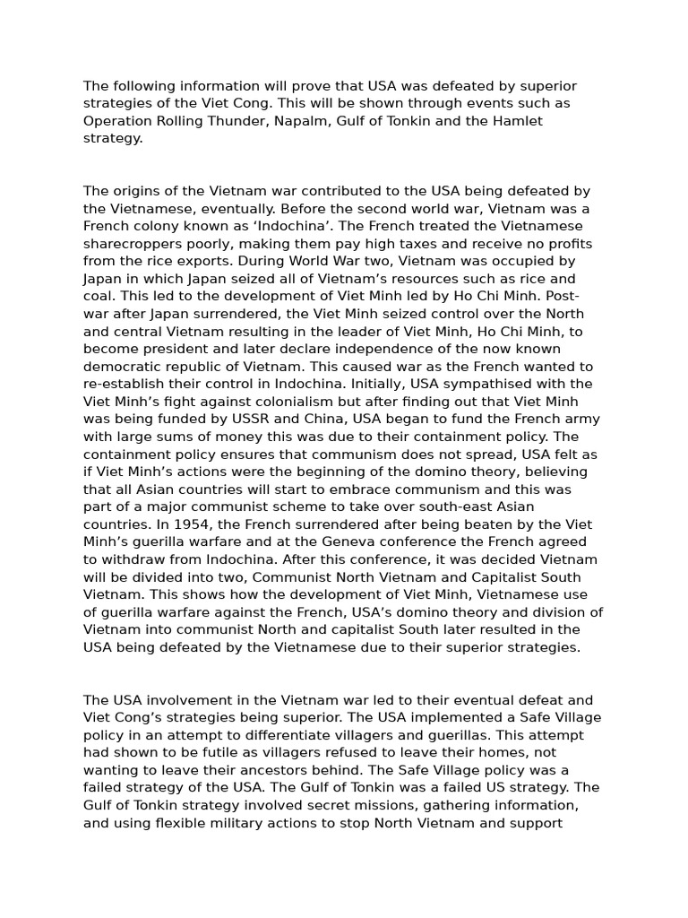 Viet Cong Strategies Defeated USA in Vietnam | PDF | Vietnam War | Viet ...