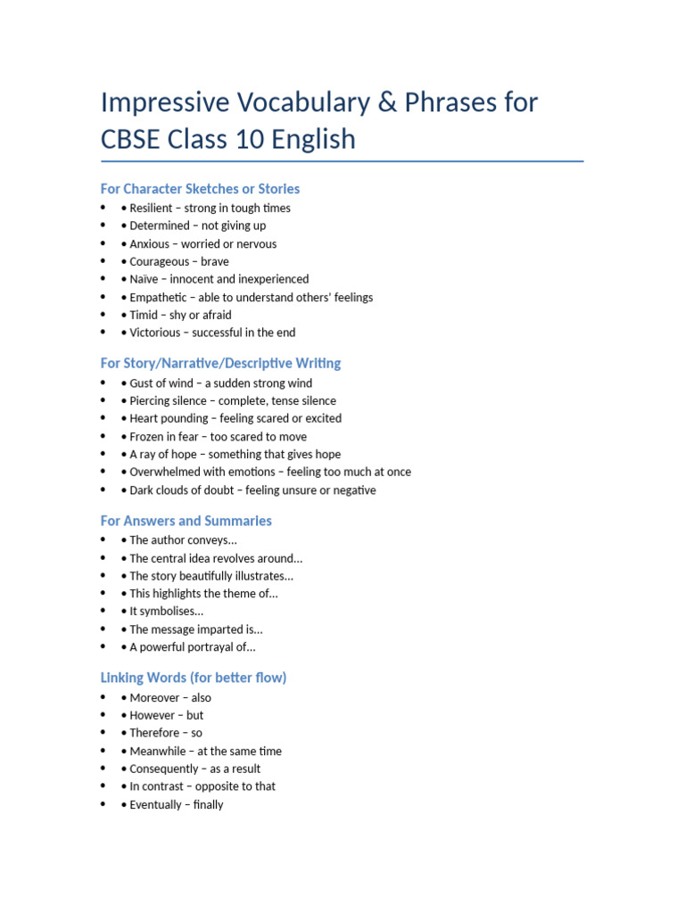 CBSE English Impressive Vocabulary | PDF