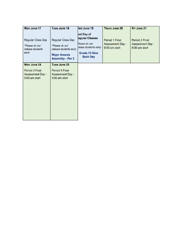 Culminating & Exam Schedule | PDF