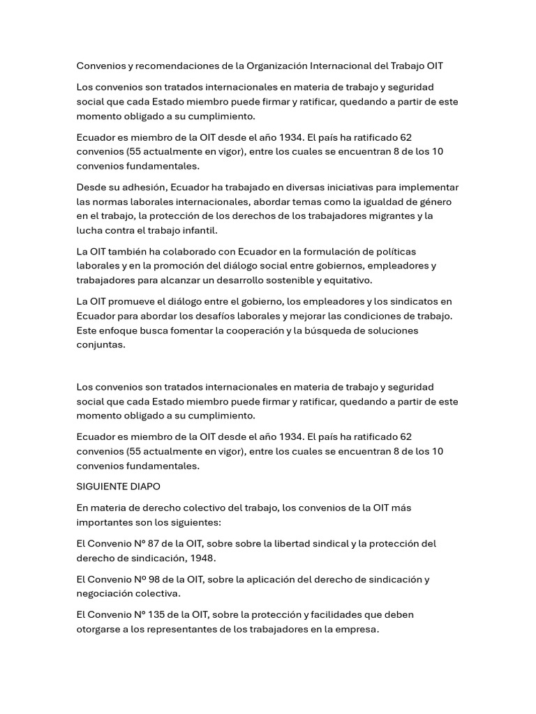 Convenios y recomendaciones de la OIT | PDF | Organización ...