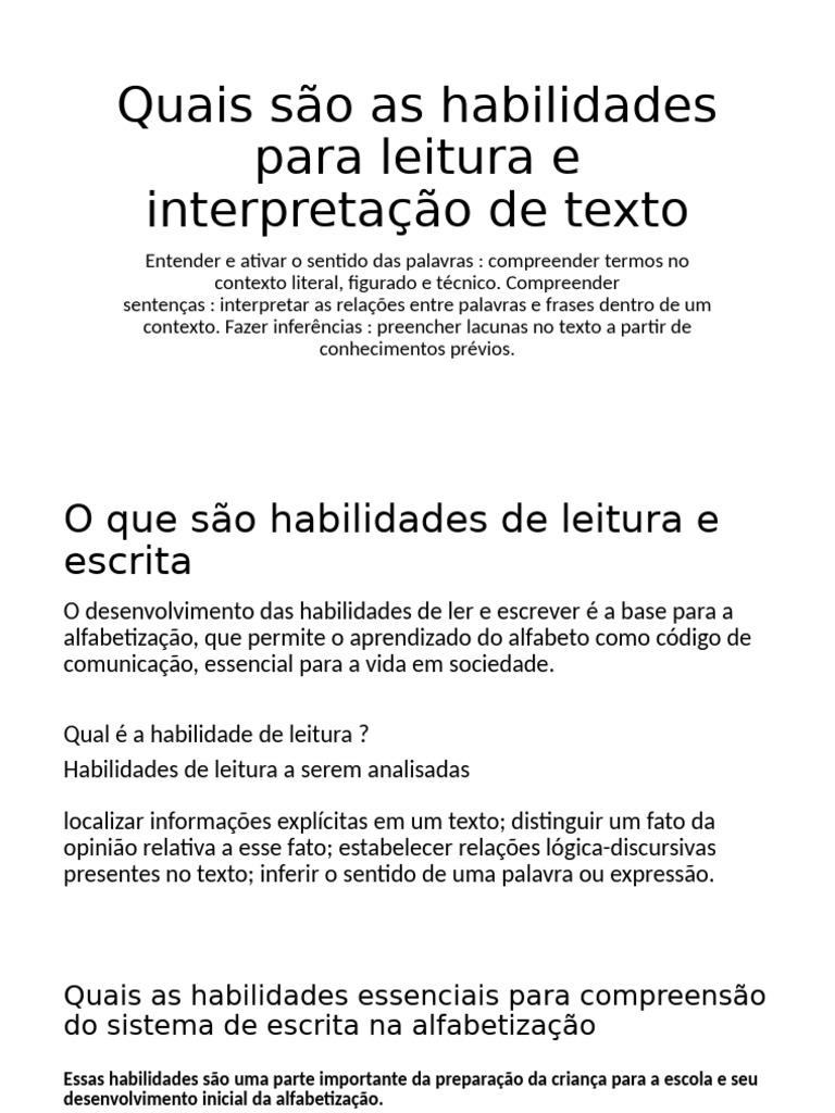 Habilidades de Leitura e Interpretação | PDF | Alfabetização | Escrita
