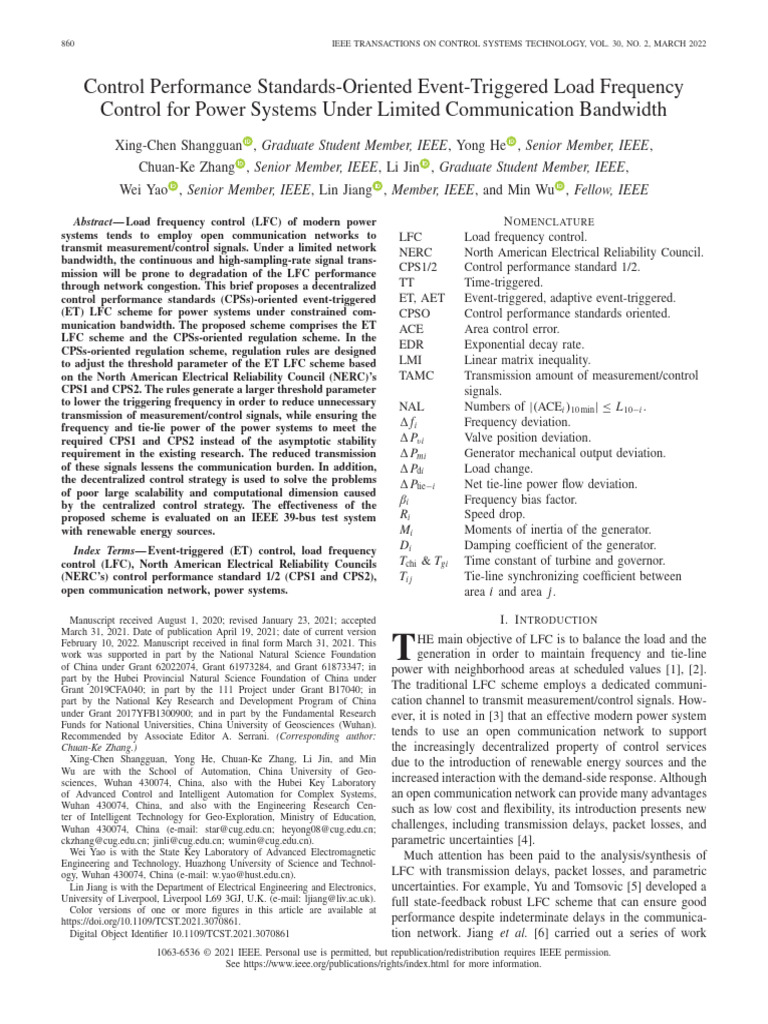 Control Performance Standards-Oriented Event-Triggered Load Frequency ...