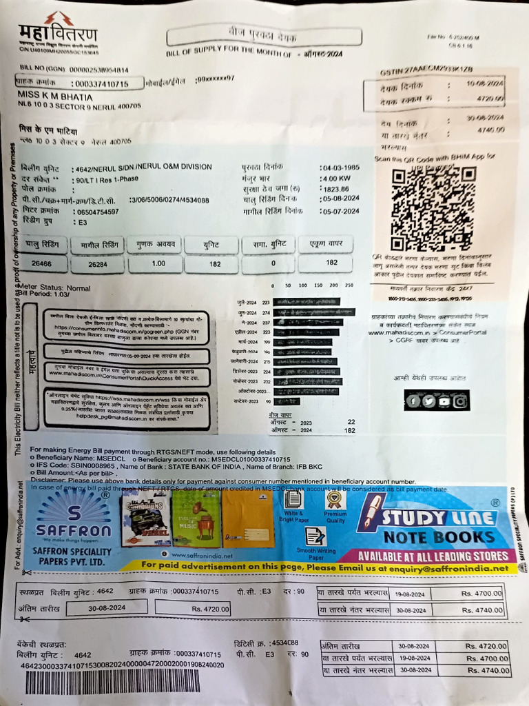 Electricity Bill Details for MSEDCL | PDF