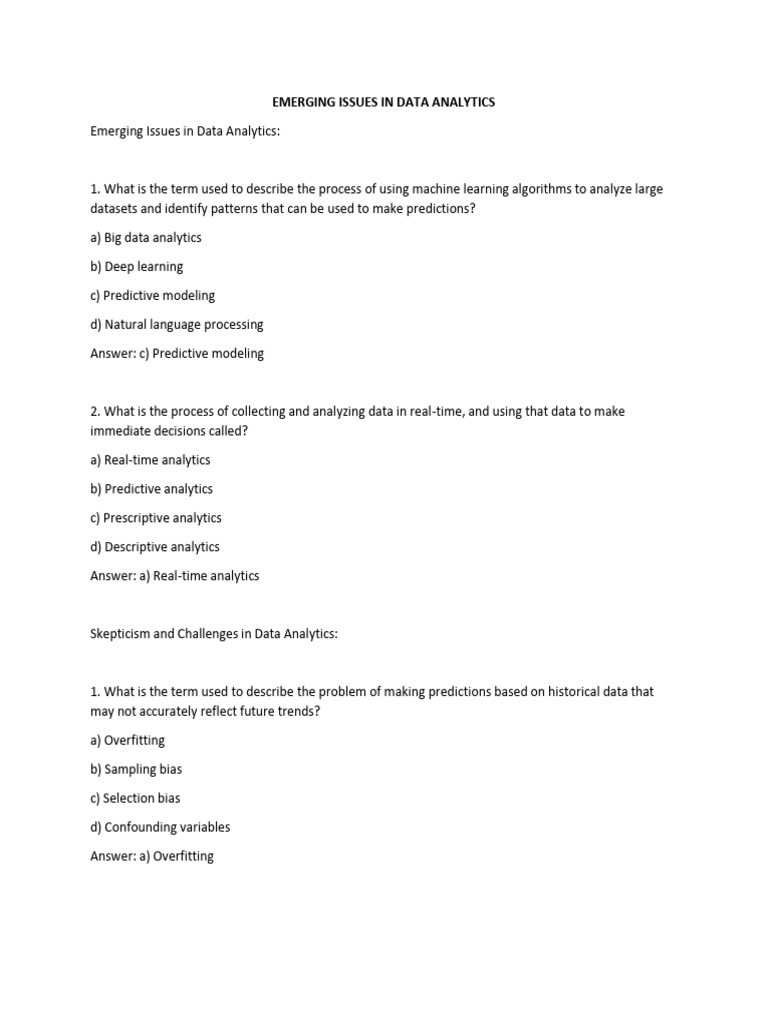 MCQs Topic 5 Emerging Issues in Data Analytics | PDF | Predictive ...