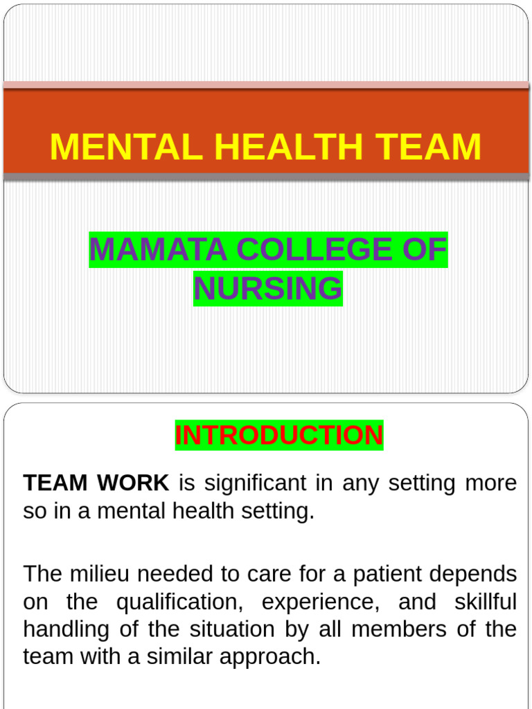 Mental Health Team Roles and Functions | PDF | Psychiatry | Mental Health