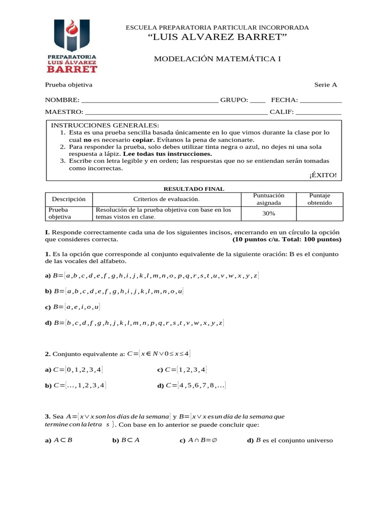 Prueba de Modelación Matemática I | PDF | Matemáticas