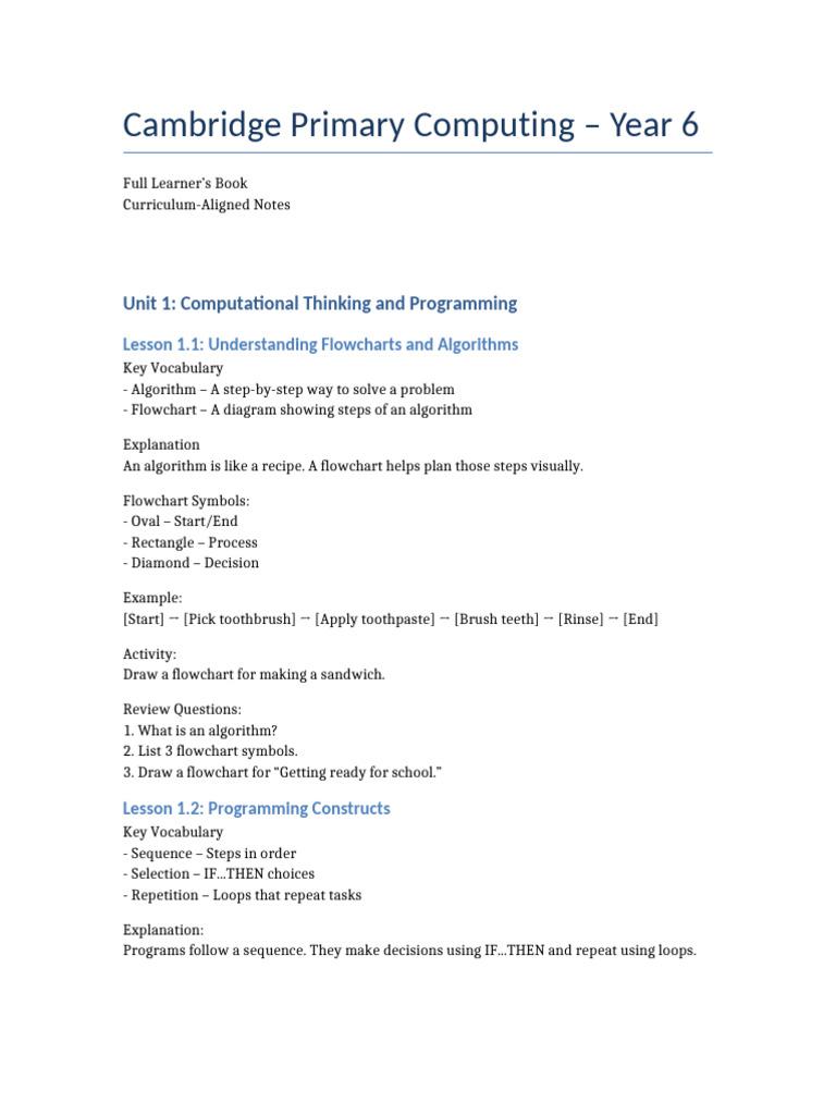 Cambridge Primary Computing Year 6 Guide | PDF | Artificial ...
