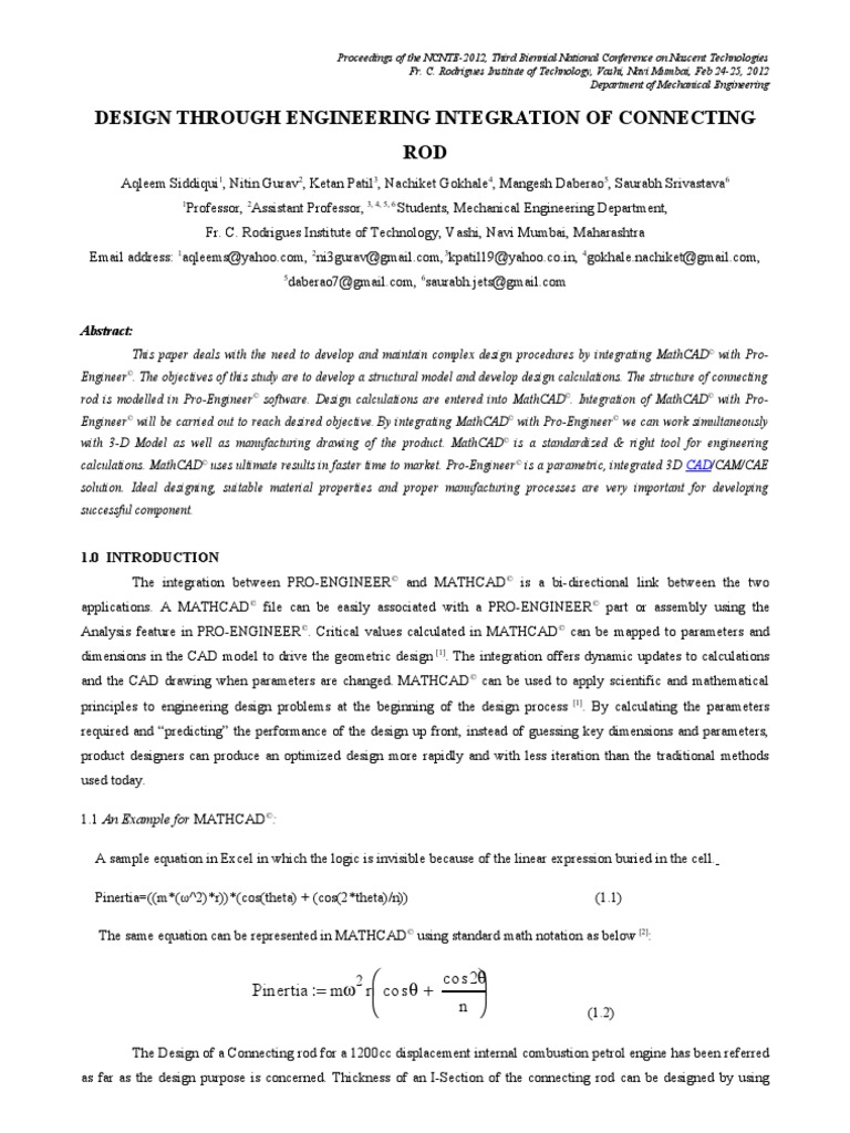 Design Through Engineering Integration of Connecting ROD: Abstract ...