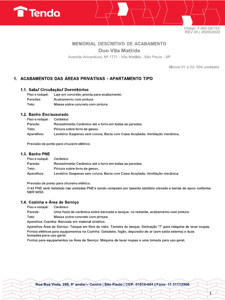 Memorial Descritivo Unidade | PDF