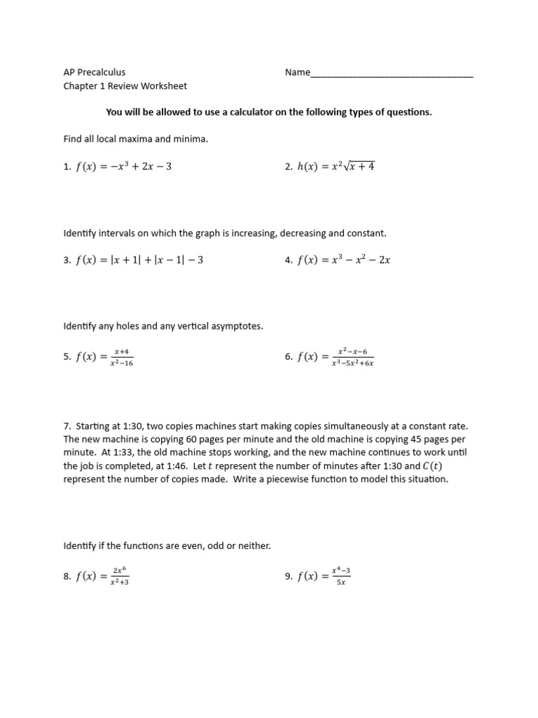 Chapter 1 Review Worksheet-1 | PDF | Asymptote | Theoretical Computer ...
