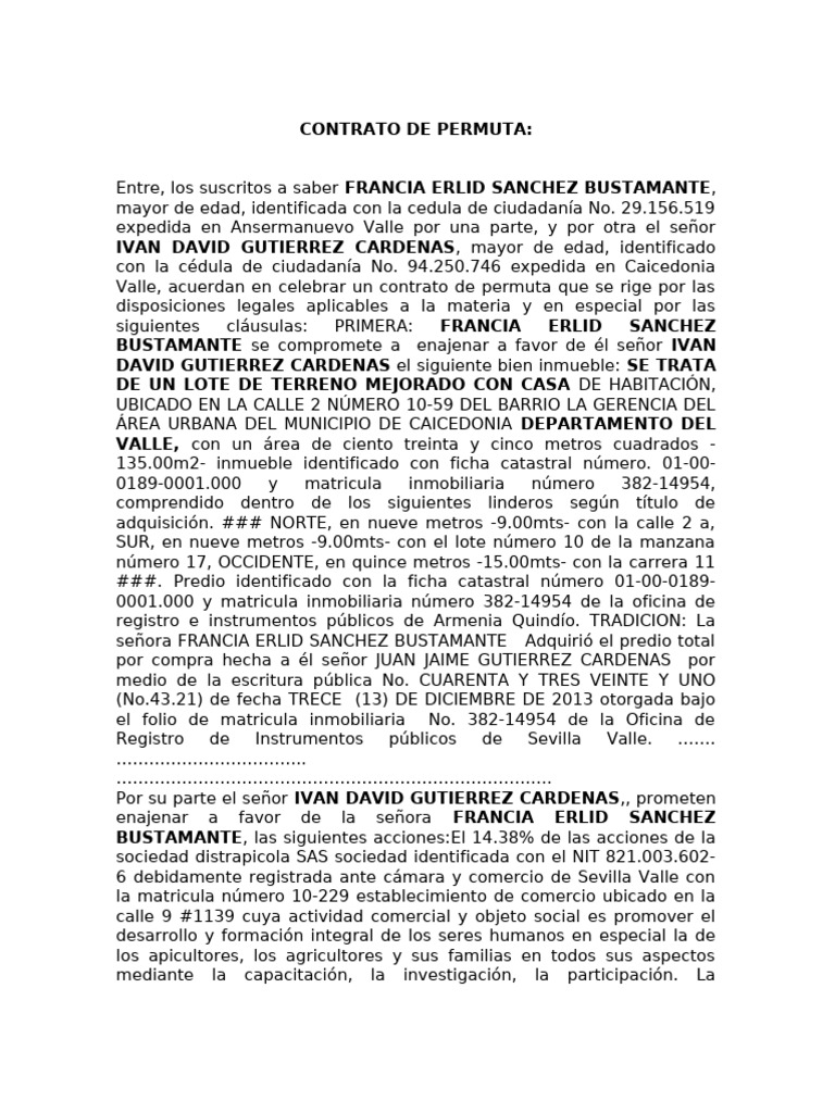 Contrato de Permuta Inmobiliaria y Acciones | PDF | Agricultura