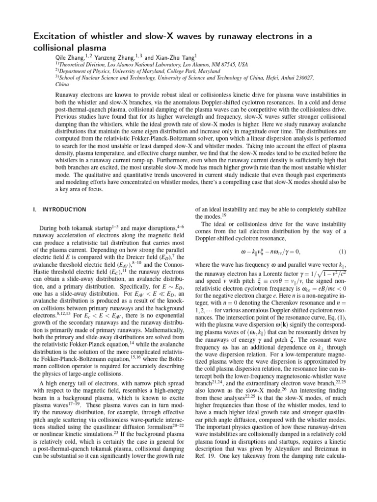 Excitation of Whistler and Slow-X Waves by Runaway Electrons in A | PDF ...
