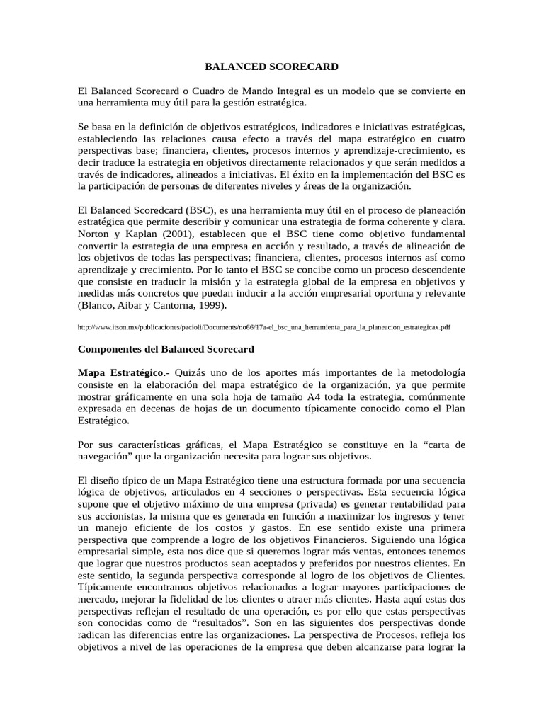 Guía del Balanced Scorecard: Estrategia y Gestión | PDF | Business ...
