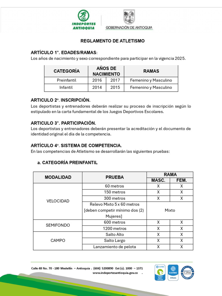 Reglamento de Atletismo 2025 Medellín | PDF | Deporte del atletismo ...