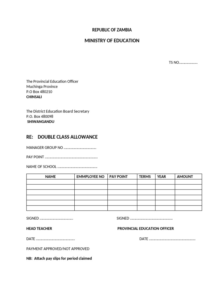 Double Class Allowance Form PDF | PDF