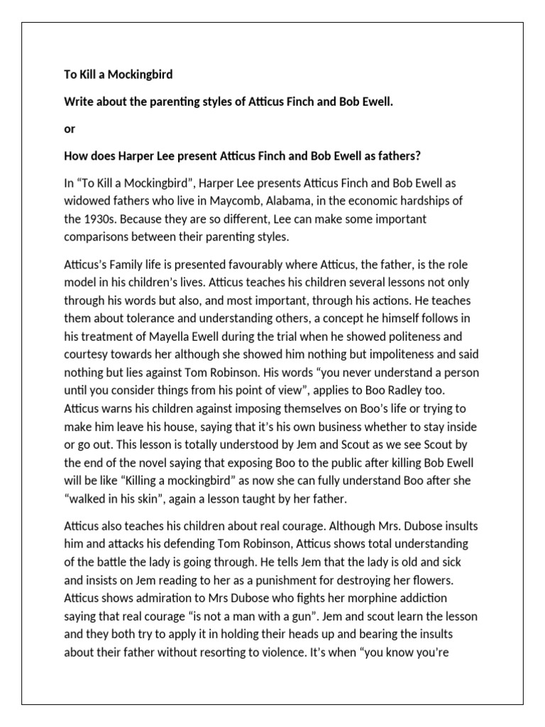 Atticus Finch's Parenting Style Analysis | PDF | To Kill A Mockingbird