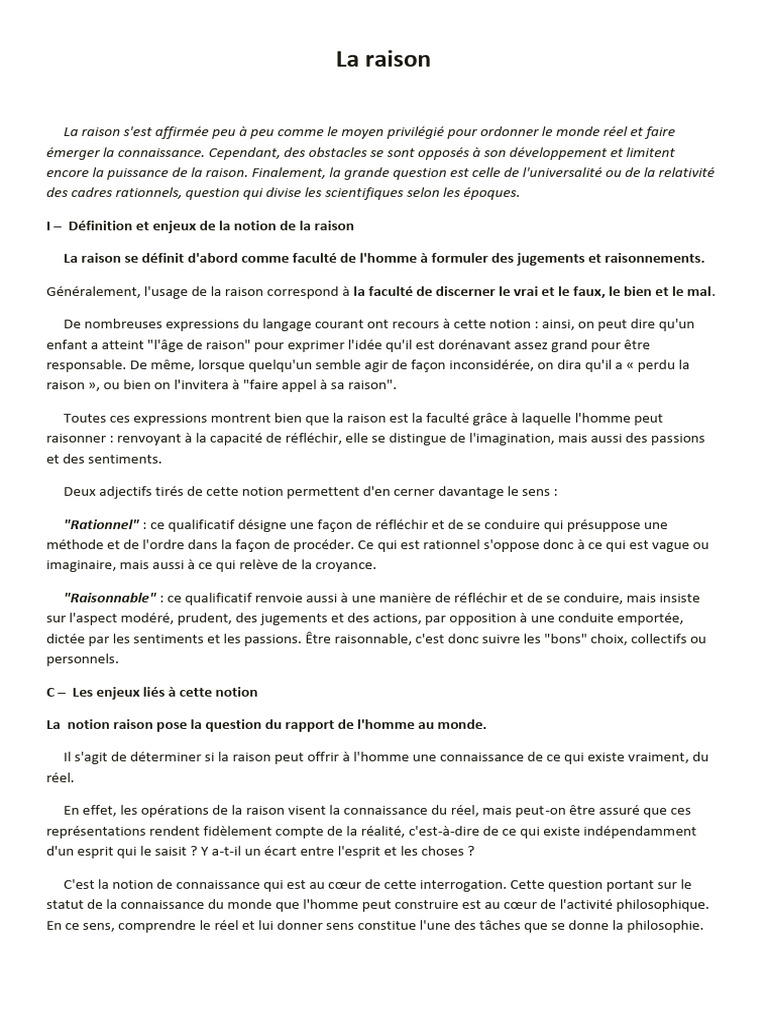 Définition et enjeux de la raison | PDF | Raison | Science