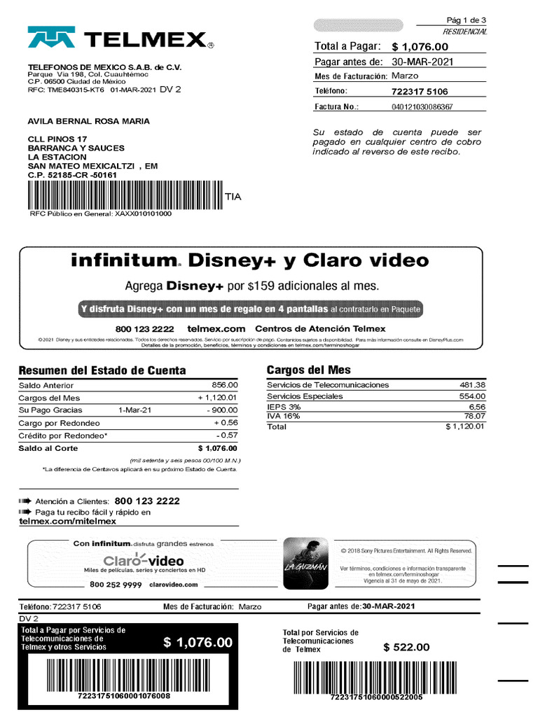 Recibo Telmex | PDF
