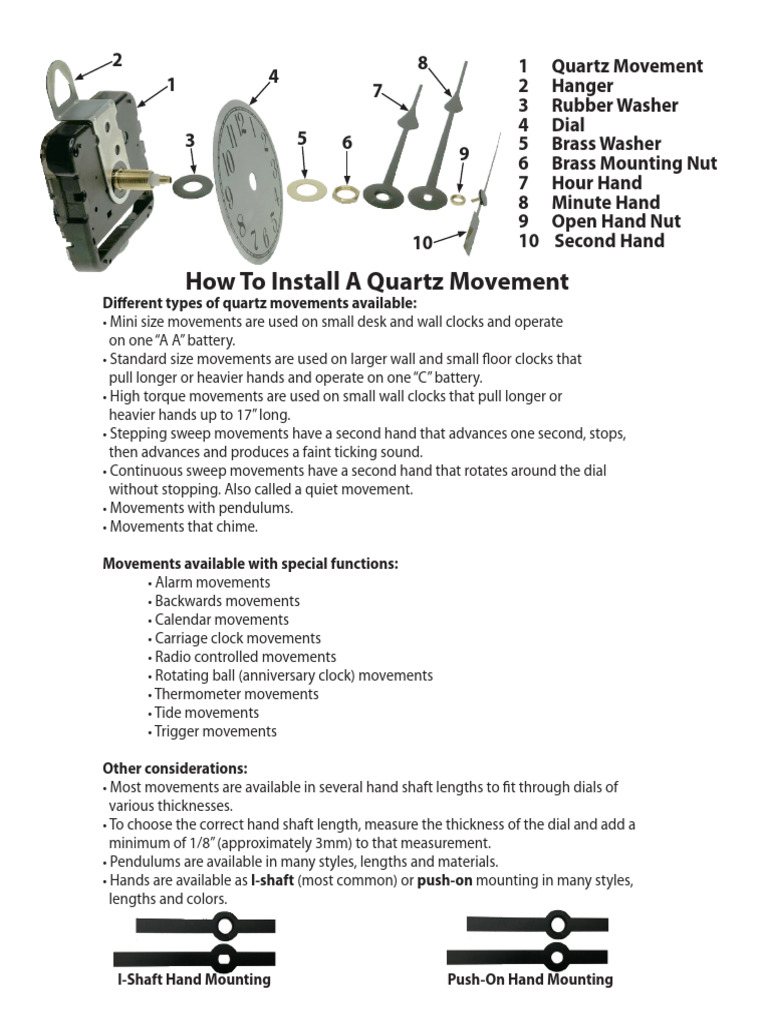 Install Quartz Movements Guide | PDF | Clock | Pendulum