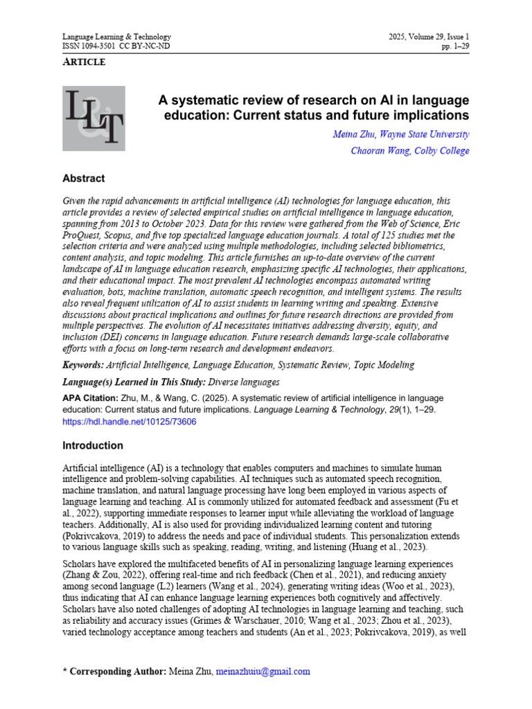 AI in Language Education: Review & Implications | PDF | Artificial ...
