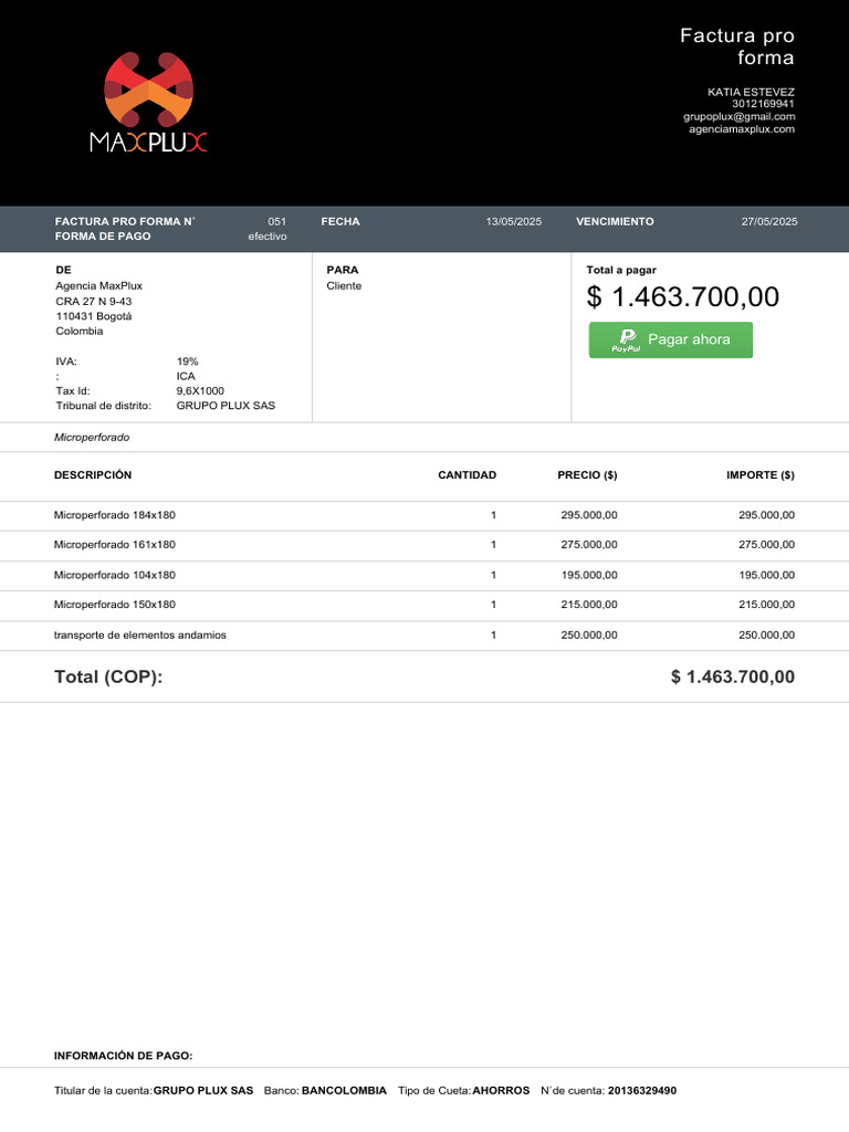 Factura Pro Forma 051 | PDF