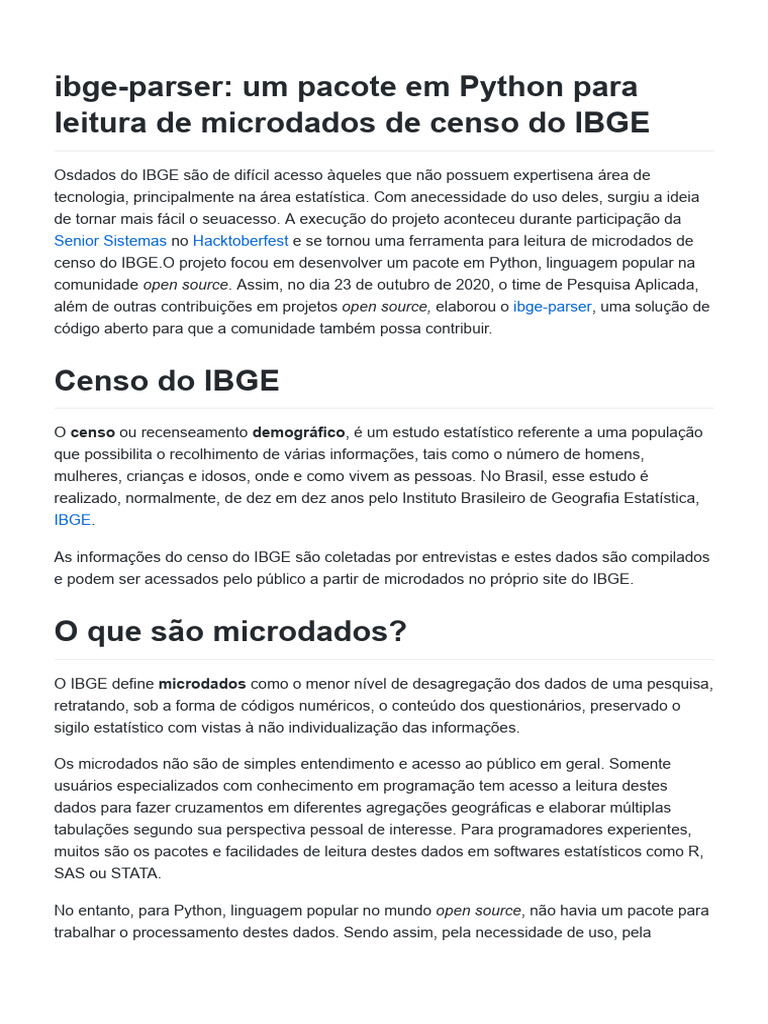 Pacote Python para Microdados do IBGE | PDF | Censo | Python (linguagem ...