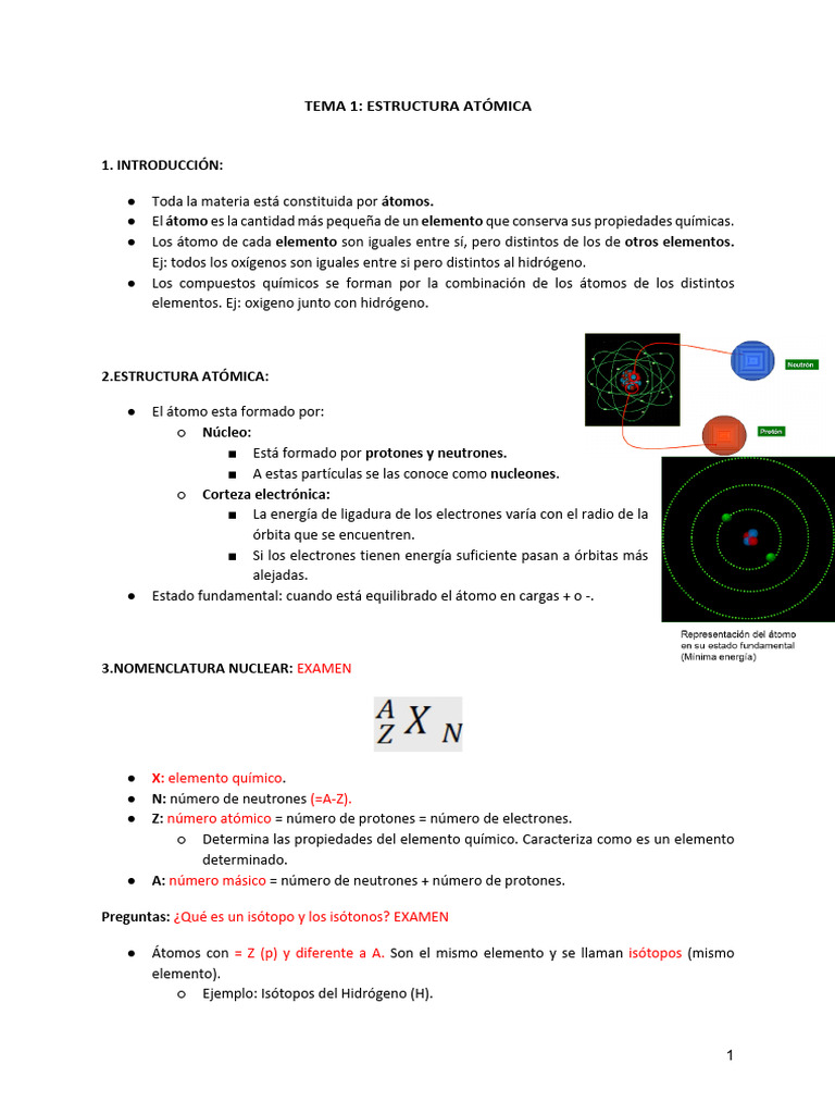 TEMA 1 ESTRUCTURA ATÓMICA | PDF | Átomos | Radiación electromagnética