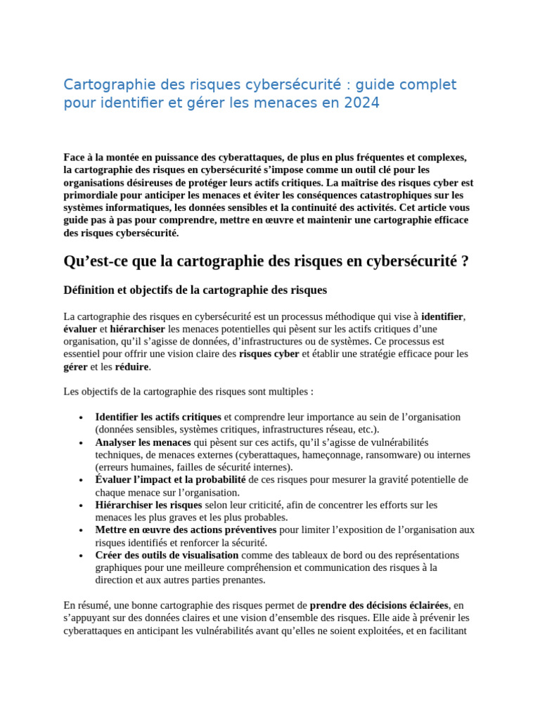 Cartographie des risques en cybersécurité | PDF | Sécurité des systèmes ...