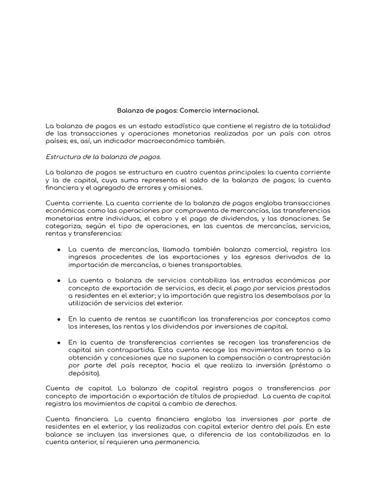 Balanza de Pagos y Comercio Internacional | PDF | Balance de pagos ...