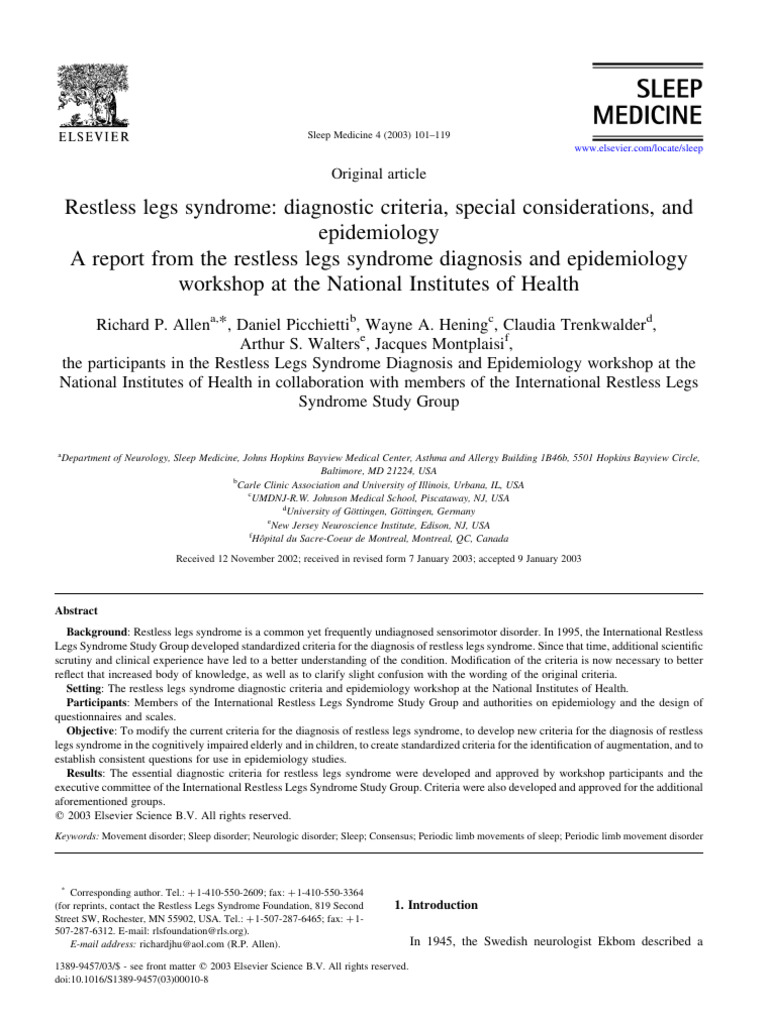 Restless Legs Syndrome Diagnosis Criteria | PDF | Sleep Disorder | Sleep