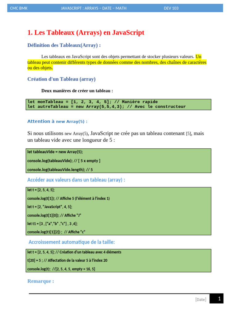 Introduction aux Tableaux en JavaScript | PDF | JavaScript | Plantes ...