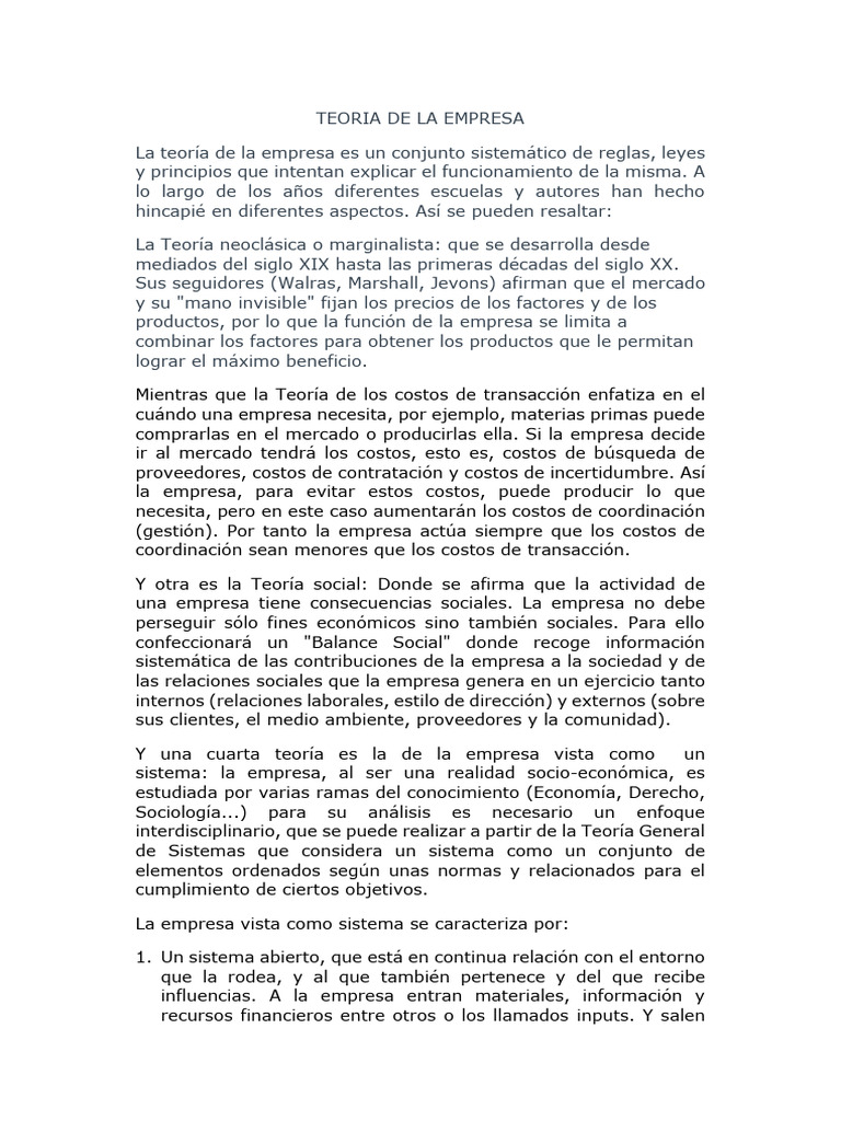 Teorías sobre la Empresa y el Empresario | PDF | Business | Ciencias ...