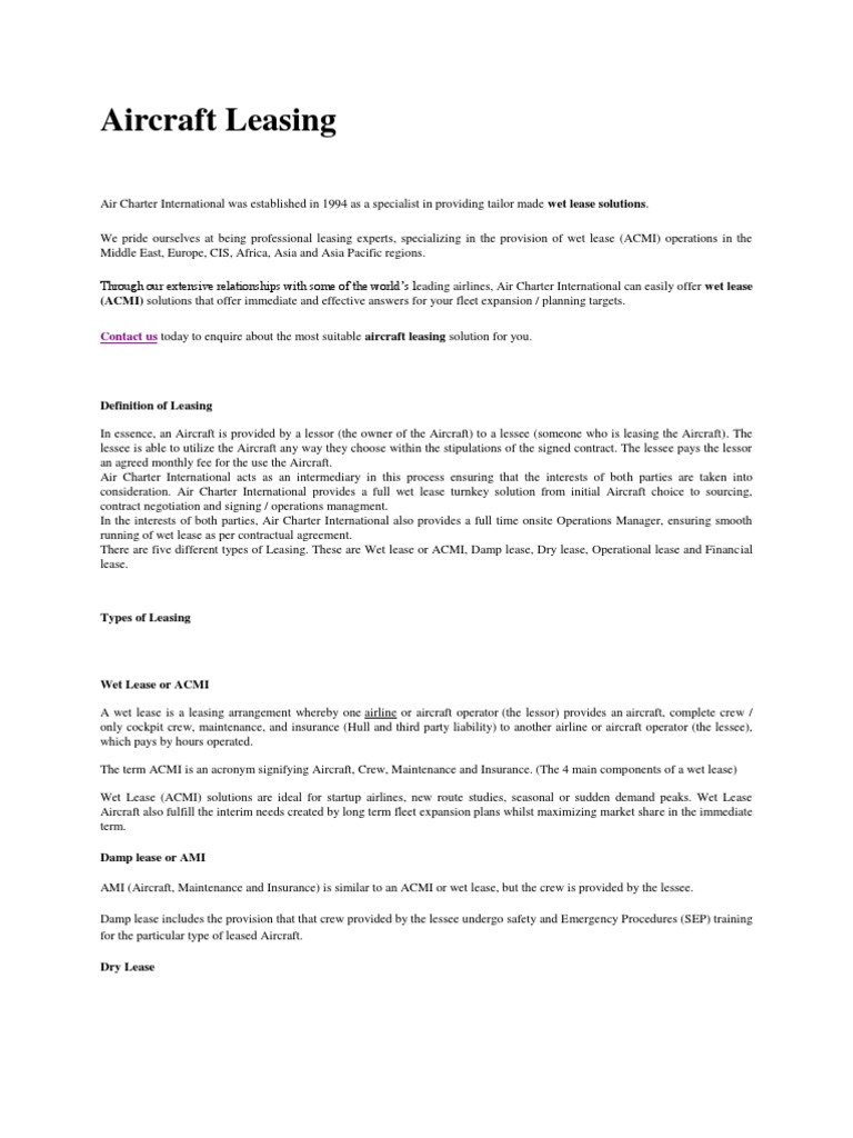 Aircraft Leasing Lease Industries