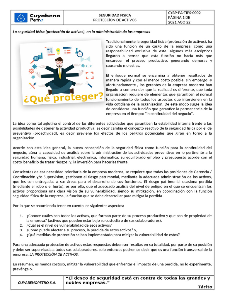 Seguridad Física y Protección de Activos | PDF | Business | Valores