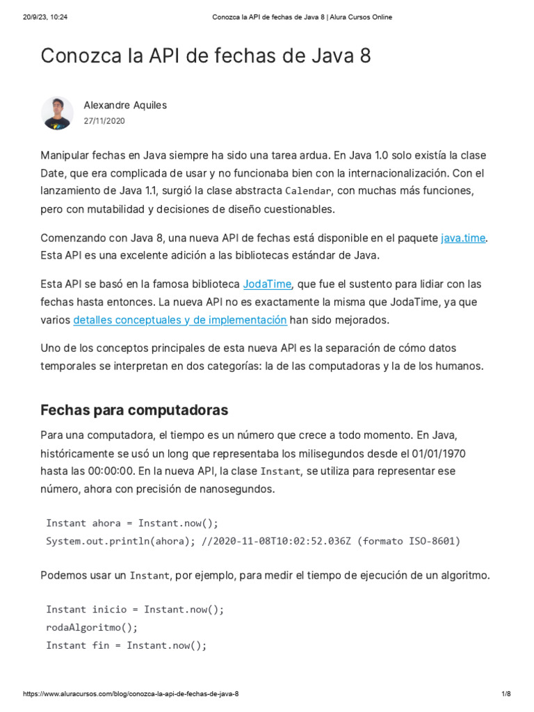 API de Fechas en Java 8: Guía Completa | PDF | Java (lenguaje de ...