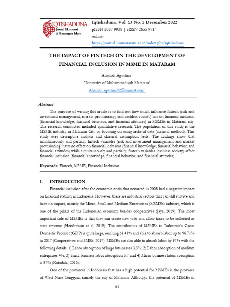 (2022) The Impact of Fintech On The Development of Financial Inclusion ...